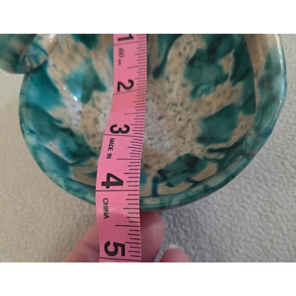 Terracotta Pottery Art Glazed Basket Green White Drip Paint Made Italy Numbered - Picture 8 of 9